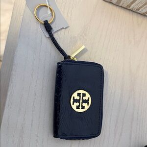 Tory Burch Navy Key Holder with Gold Emblem